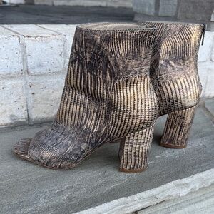 Matisse Melaney Open Toe Metallic Snake Print open toe Block Heel Booties